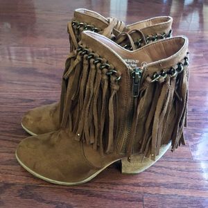 Suede fringe booties